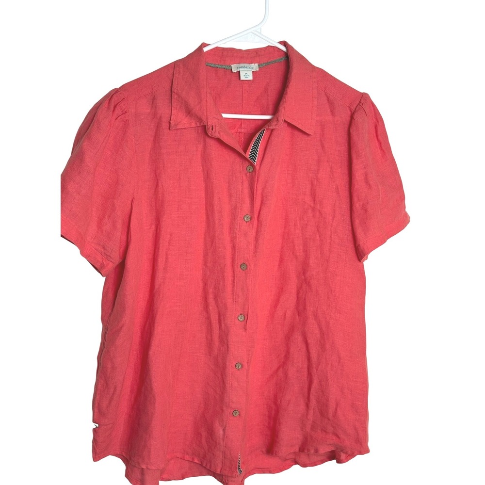 Sundance Coral Button-Down Linen Short Sleeve Shirt